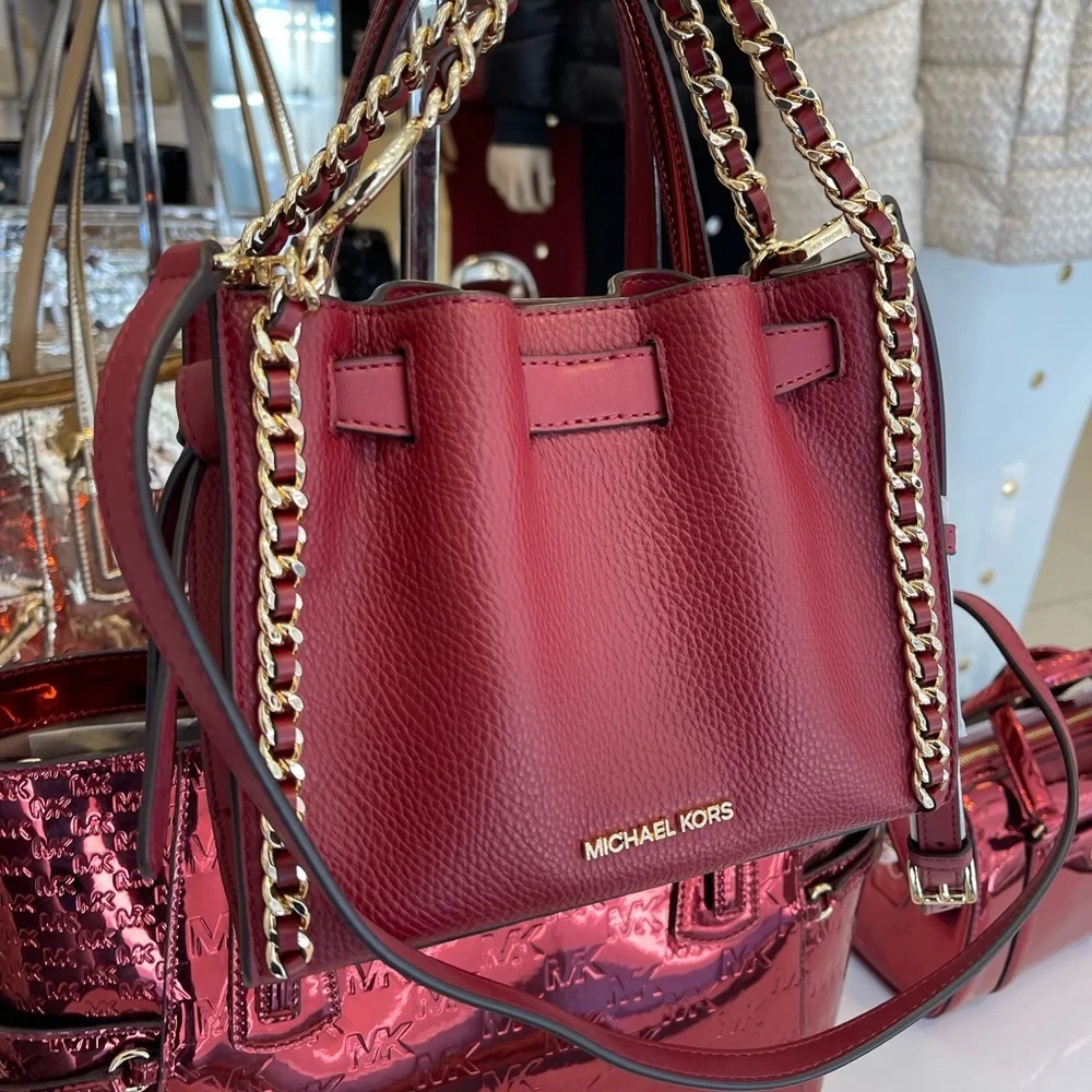 MICHAEL KORS Mina Small Chain Crossbody XBody Bag Belt Chain Inlay  Cherry  NWT